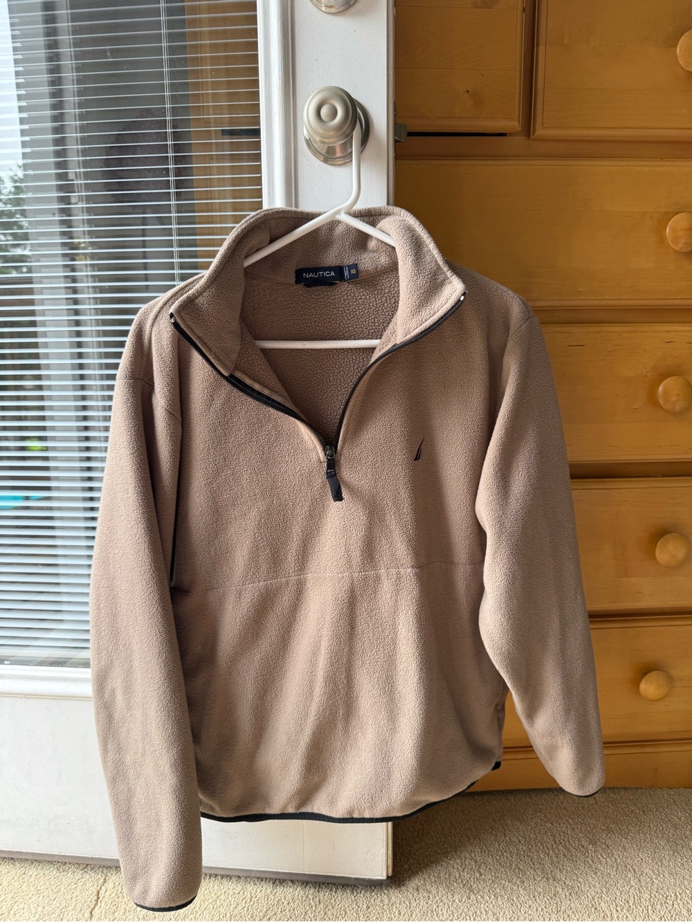 Nautica Men's Beige Quarter-Zip Fleece Pullover
